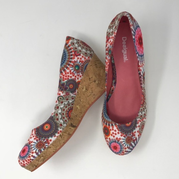 Desigual Shoes - New Desigual Floral Cork Wedge Heels Shoes 40 10
